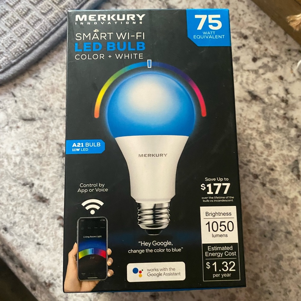 Mercury LED Wi-Fi smart color changing light bulb, new in box.